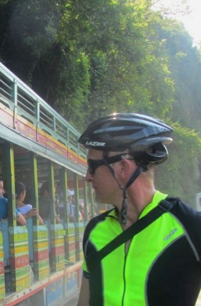 David Watson Cycling on the  tour with redspokes